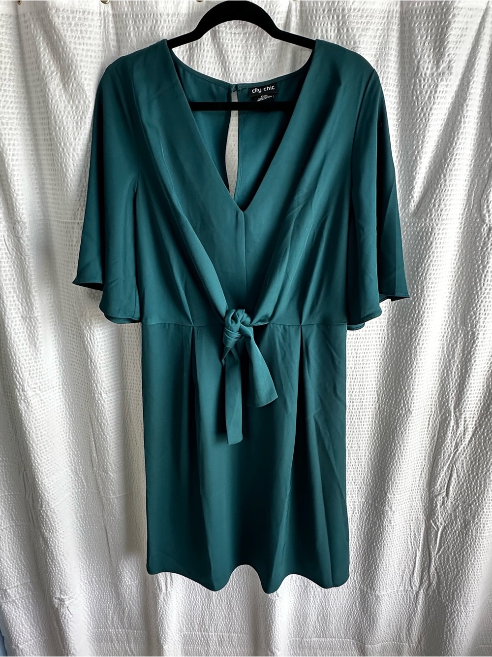 City Chic Teal V-Neck Tie-Waist Mini Dress